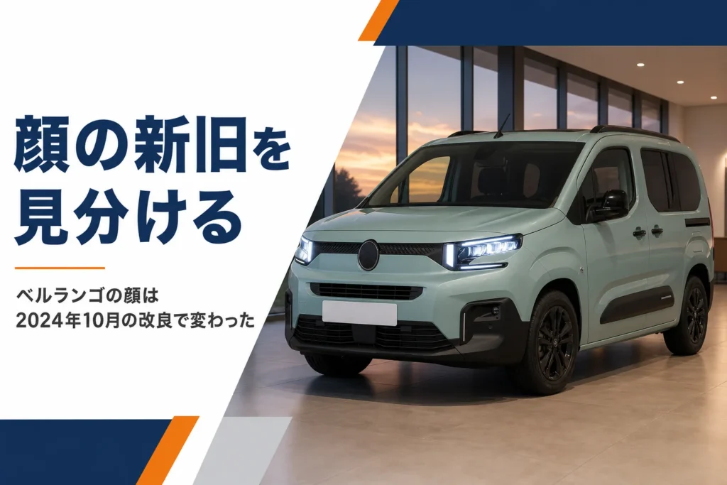 ライトが点灯した箱型の車を正面斜めから見たイメージ