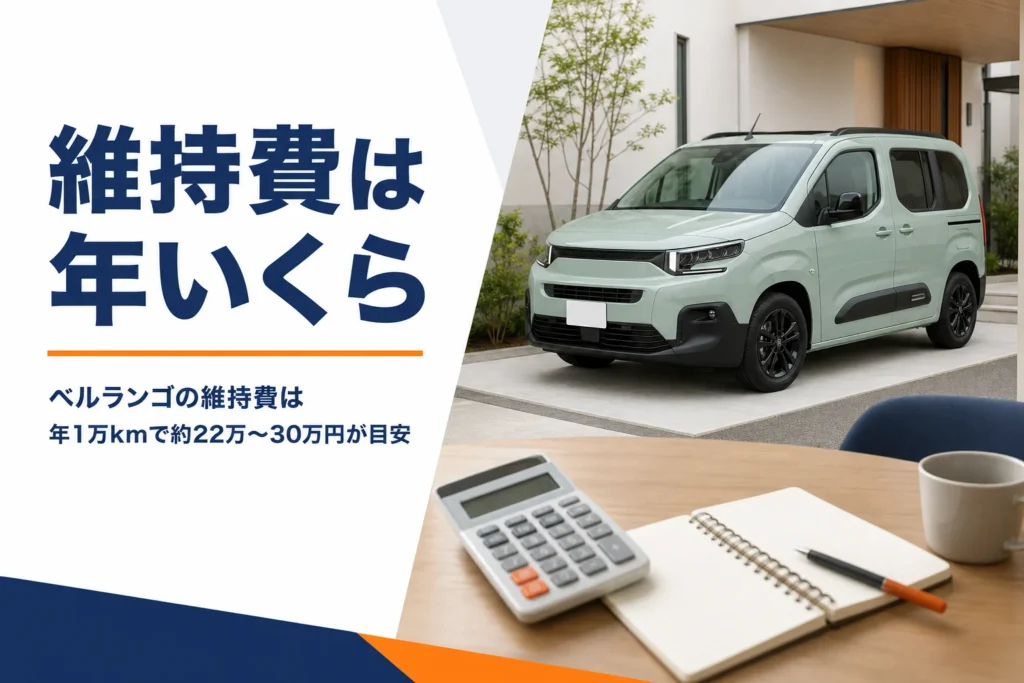 駐車場の箱型MPVと電卓・家計ノート