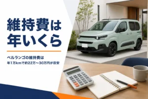 駐車場の箱型MPVと電卓・家計ノート