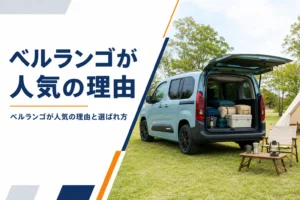 キャンプ場で荷室を開けた箱型MPV