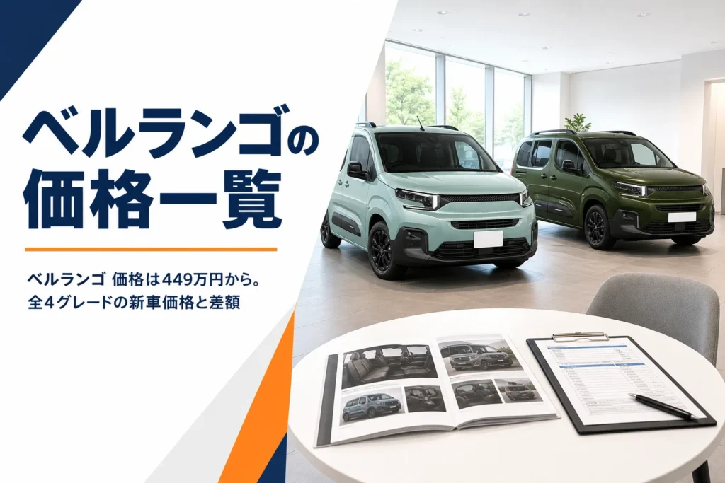 ショールームに並ぶ2台のMPVと見積書のイメージ