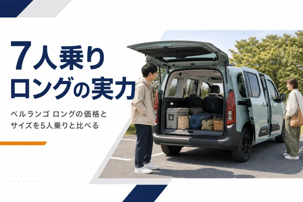 荷室を開けたベルランゴ ロングと積まれたキャンプ道具