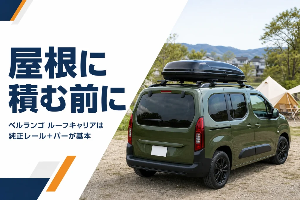 箱型の車の屋根にルーフレールとバー、ルーフボックスが載ったイメージ