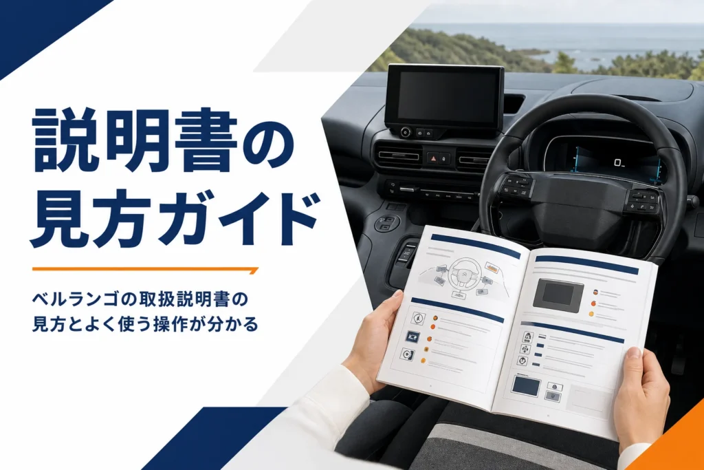 ベルランゴの取扱説明書と運転席の操作を表したアイキャッチ
