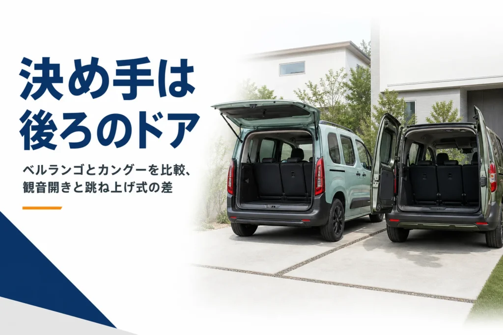 跳ね上げ式と観音開きのドアを開けた2台のMPV