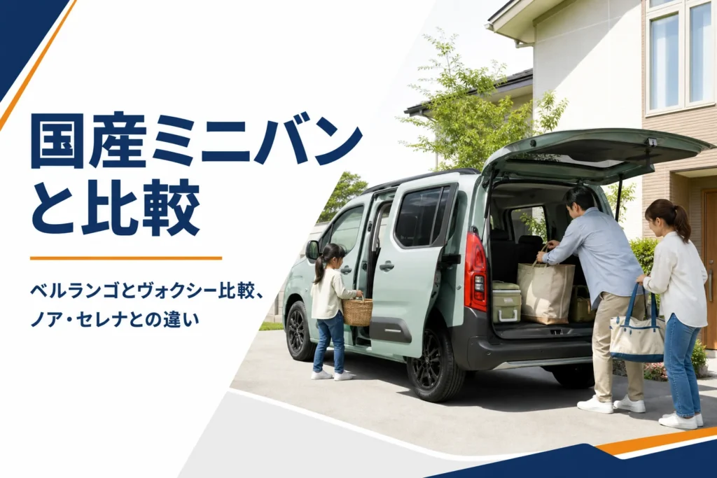 スライドドアを開けたMPVに荷物を積む家族