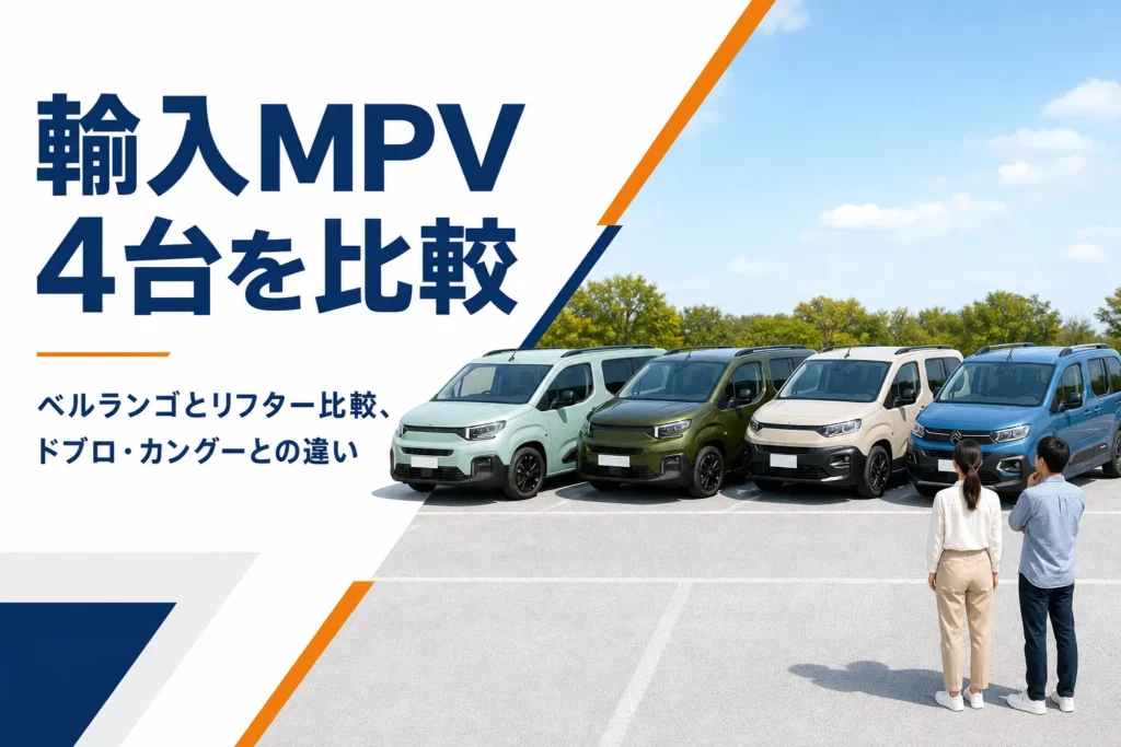 駐車場に並んだ4台の輸入MPV